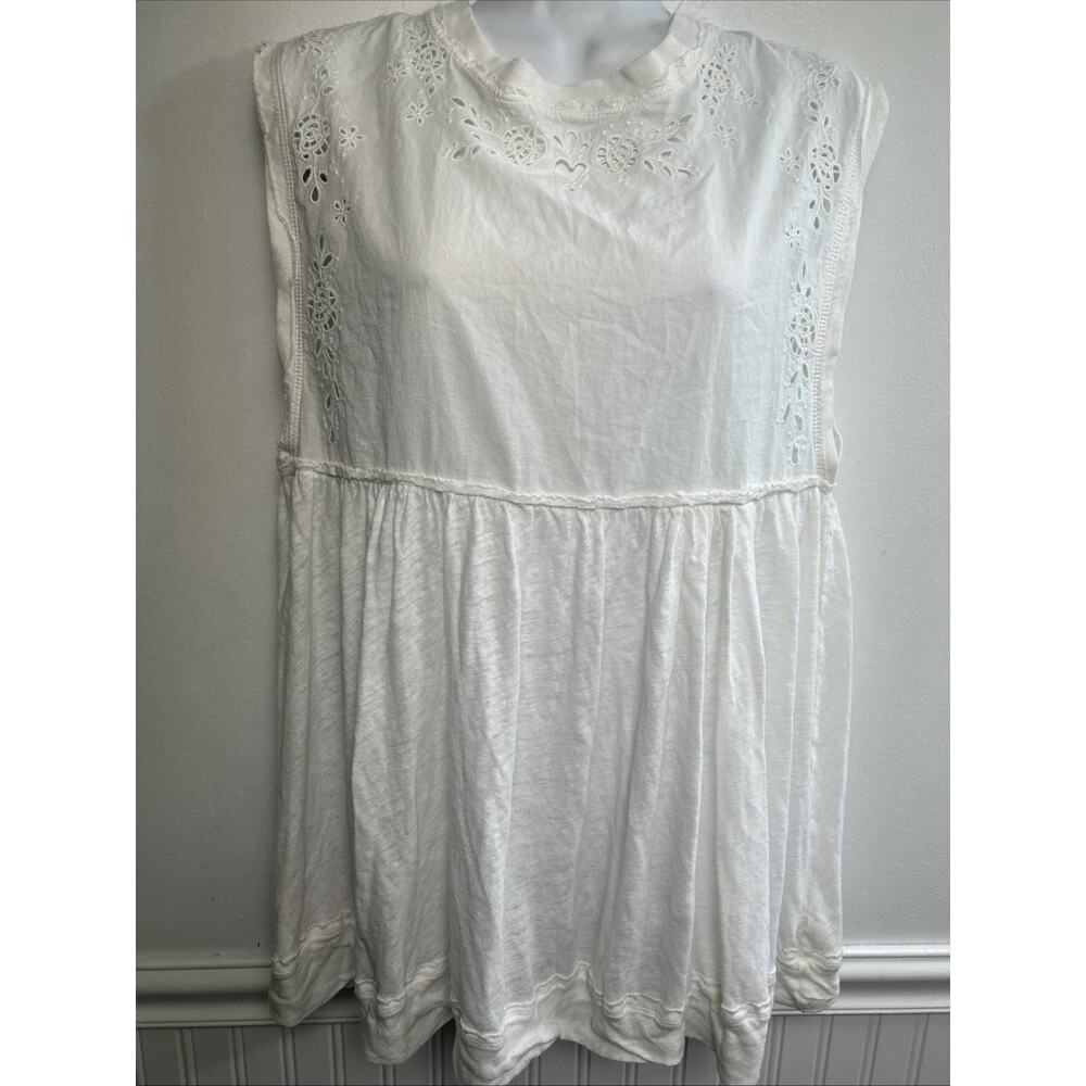 Free People White Sleeveless Tunic Top S Lace Trim Cottage Core Boho Prairie